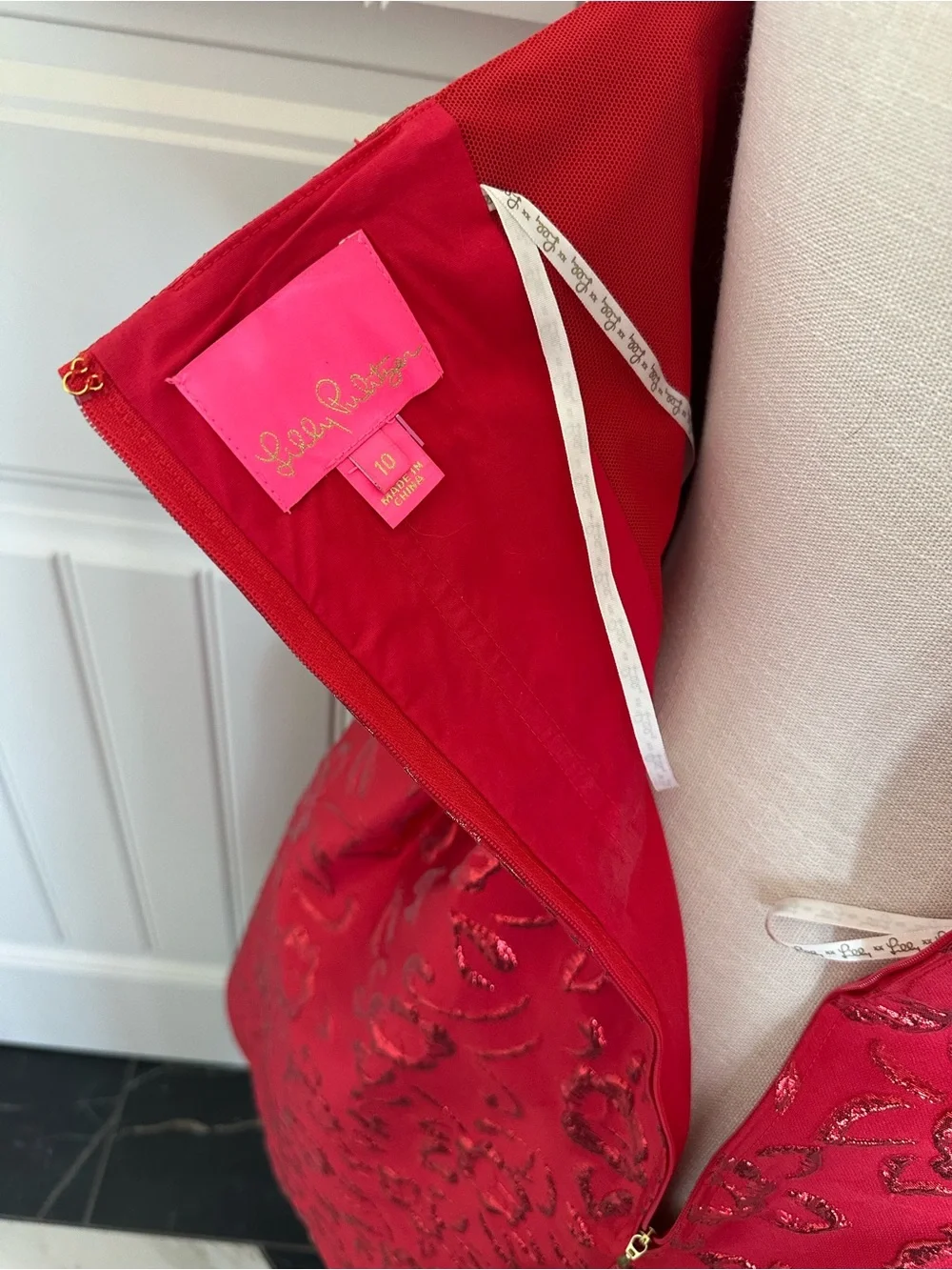 Lilly Pulitzer Red Brocade Strapless Dress, bow Front, Internal Corset, sz 10 - Picture 8 of 10